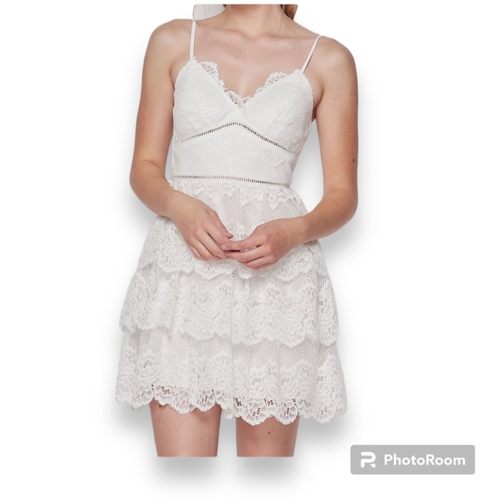Teeze Me White Lace Fit & Flare Dress Juniors 5 NWT Tiered Skater Mini